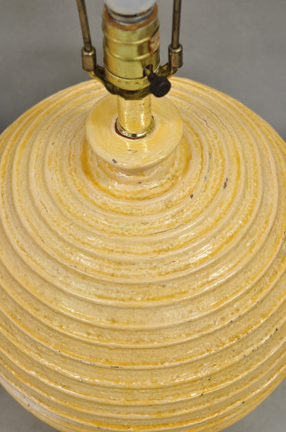 Vintage Mid Century Modern Lacquered Fiberglass Round Beehive Table Lamps - Pair