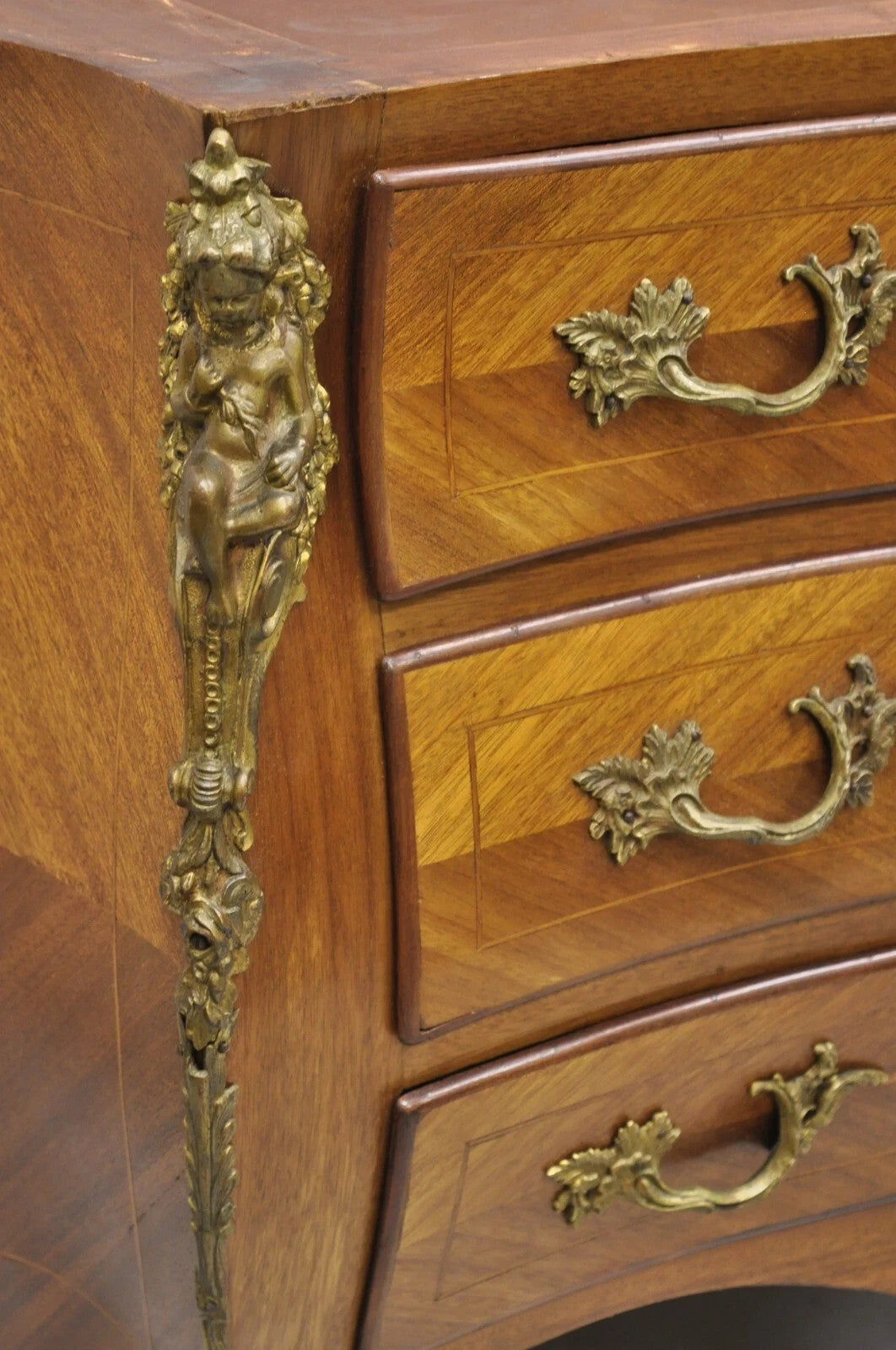 Vintage French Louis XV Style Bombe Commode Dresser Chest of Drawers w/ Cherubs
