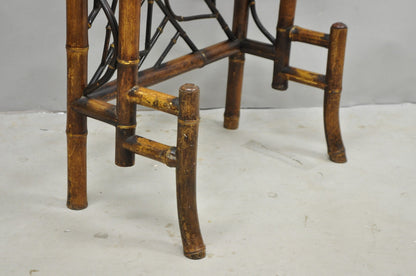 Antique English Victorian Bamboo Chinoiserie Compact Fall Front Secretary Desk