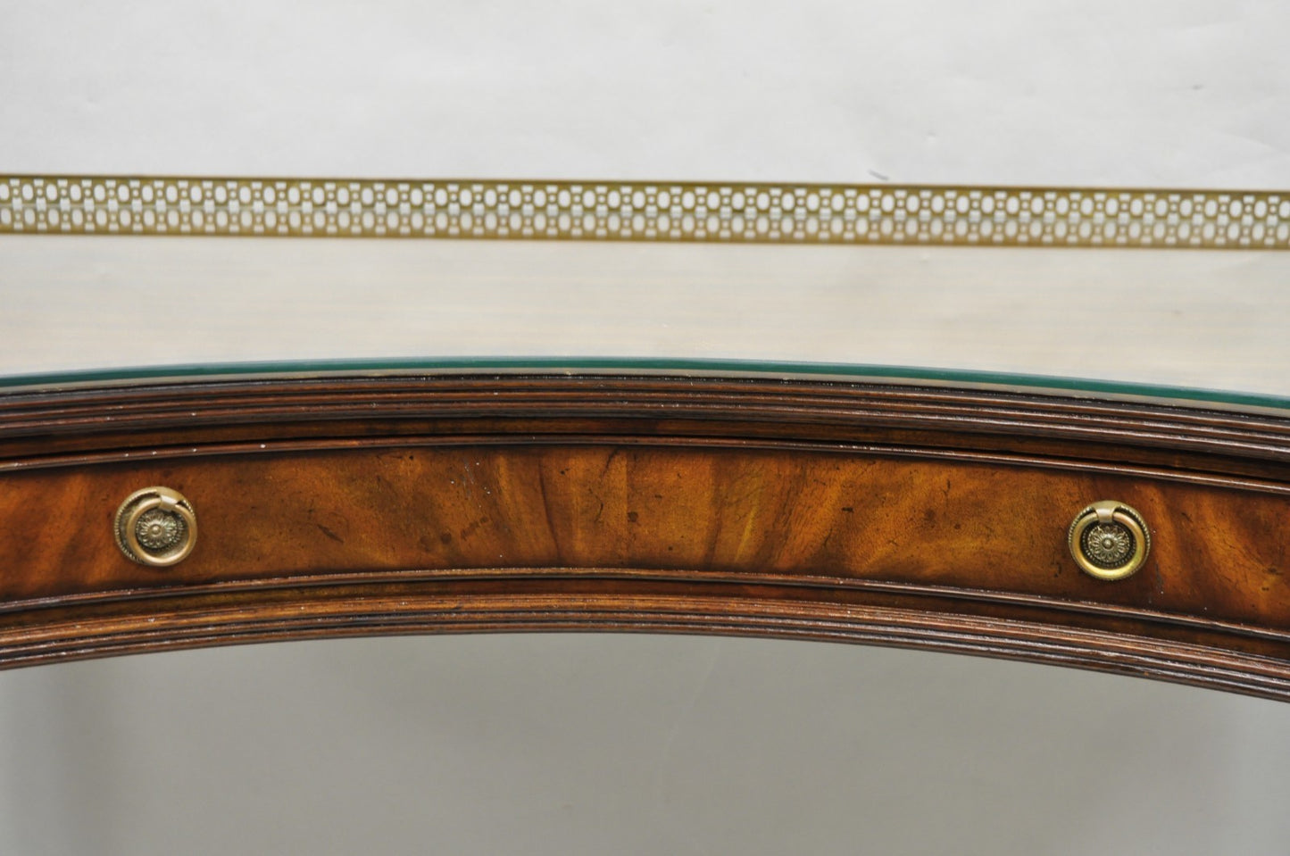 Maitland Smith Mahogany Regency Style 3 Drawer Writing Desk w/ Brass Gallery