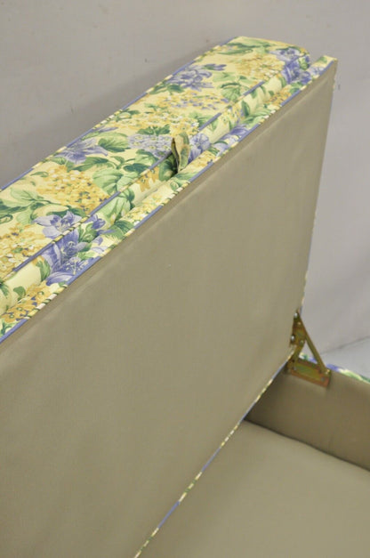 Traditional Oversized Storage Ottoman Yellow and Blue Floral Custom Upholstered