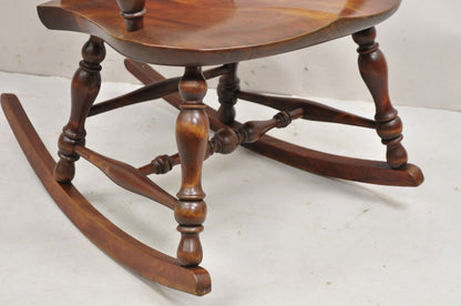 Antique Art Nouveau Cherry Wood Rocking Chair Rocker With Wreath Marquetry Inlay