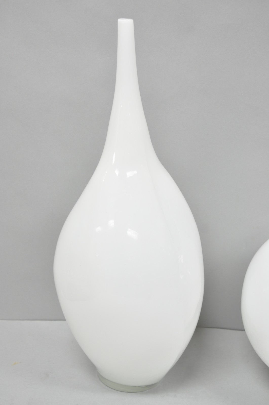 Decorative Modern White Bulbous Art Glass Vessel Vase by Lazy Susan - 2 Pc Set