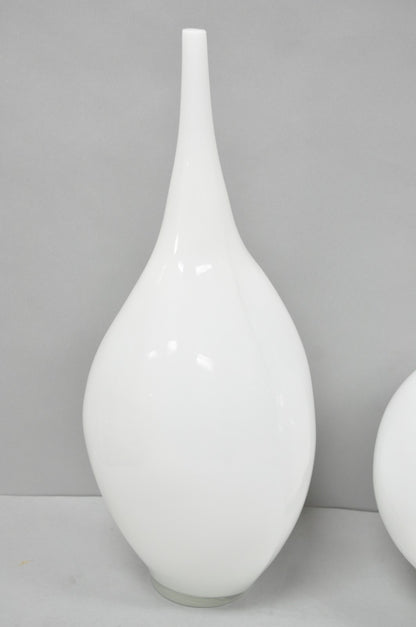 Decorative Modern White Bulbous Art Glass Vessel Vase by Lazy Susan - 2 Pc Set