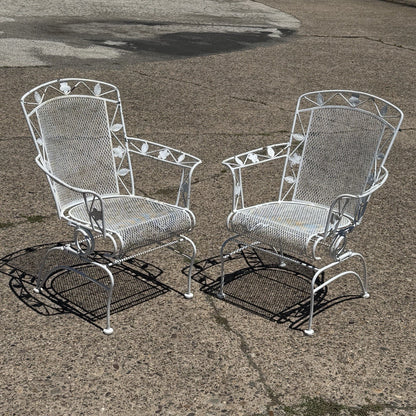 Vintage Woodard Era Floral Wrought Iron Springer Garden Patio Arm Chair - a Pair