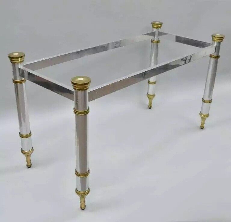 Vintage Maison Jansen Style Hollywood Regency Chrome & Brass Console Table Base