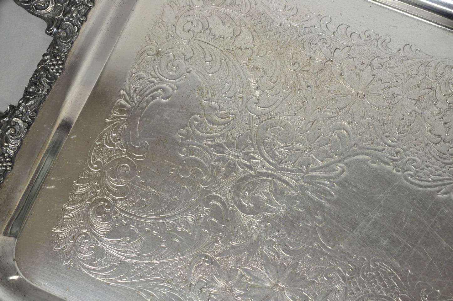 Vintage English Victorian Silver Plated Copper Narrow Serving Platter Bar Tray