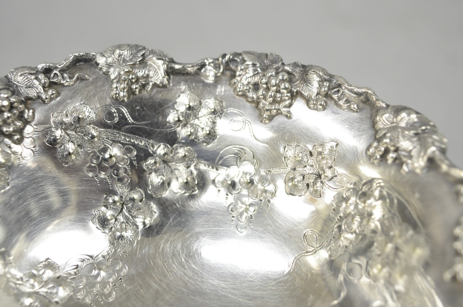 Victorian Silver Plated Grapevine Repousse Pedestal Candy Nut Dish by Barbour