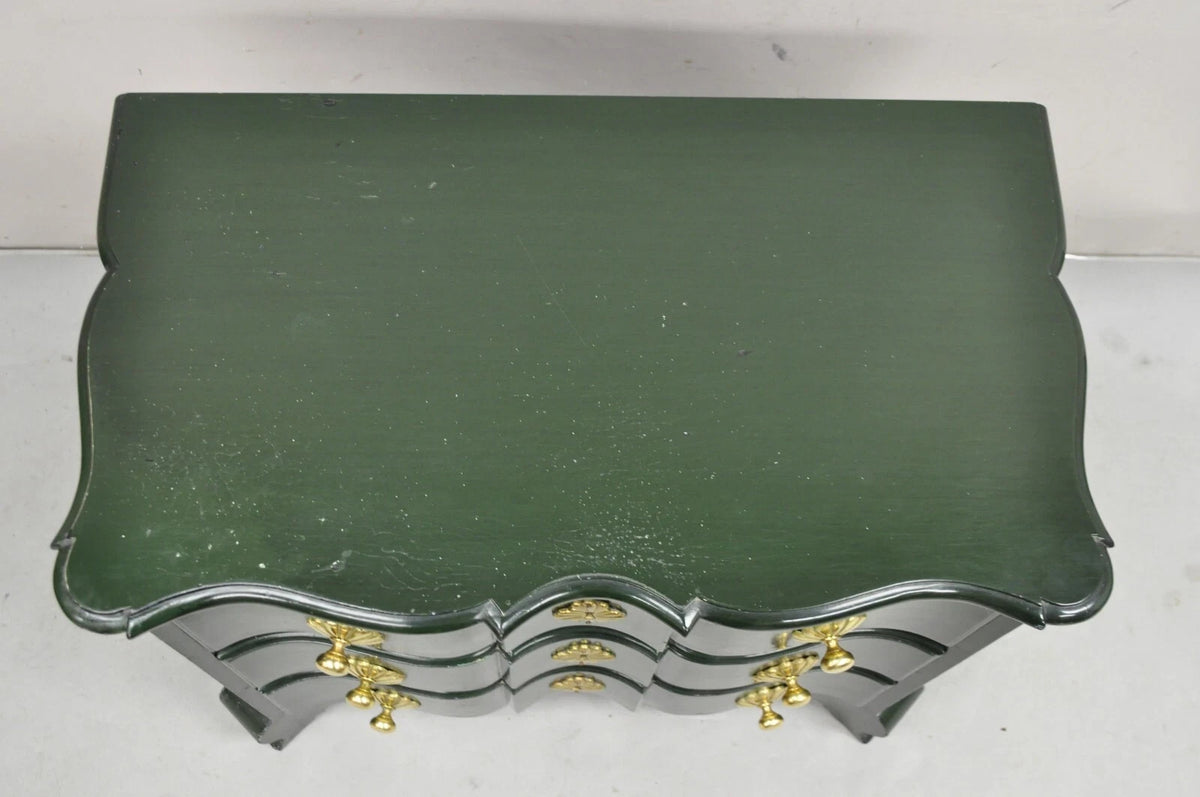Vintage French Country Provincial Green Lacquer 3 Drawer Nightstand by Roundtree