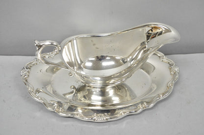 Vintage Victorian Style Silver Plated Gravy Sauce Boat w/ Attached Dish