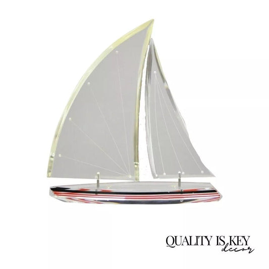 Vintage "J. Fenri 95" Mid Century Modern Style Lucite Sculpture of Sailboat
