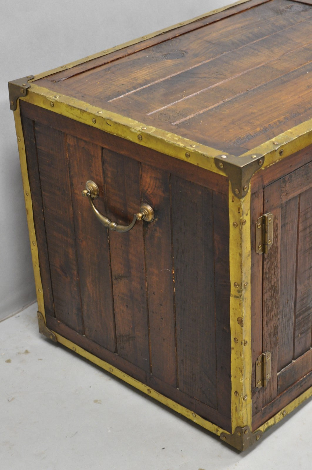 Habersham Wooden Plantation Campaign Trunk Style Side Coffee Table w/ Brass Trim