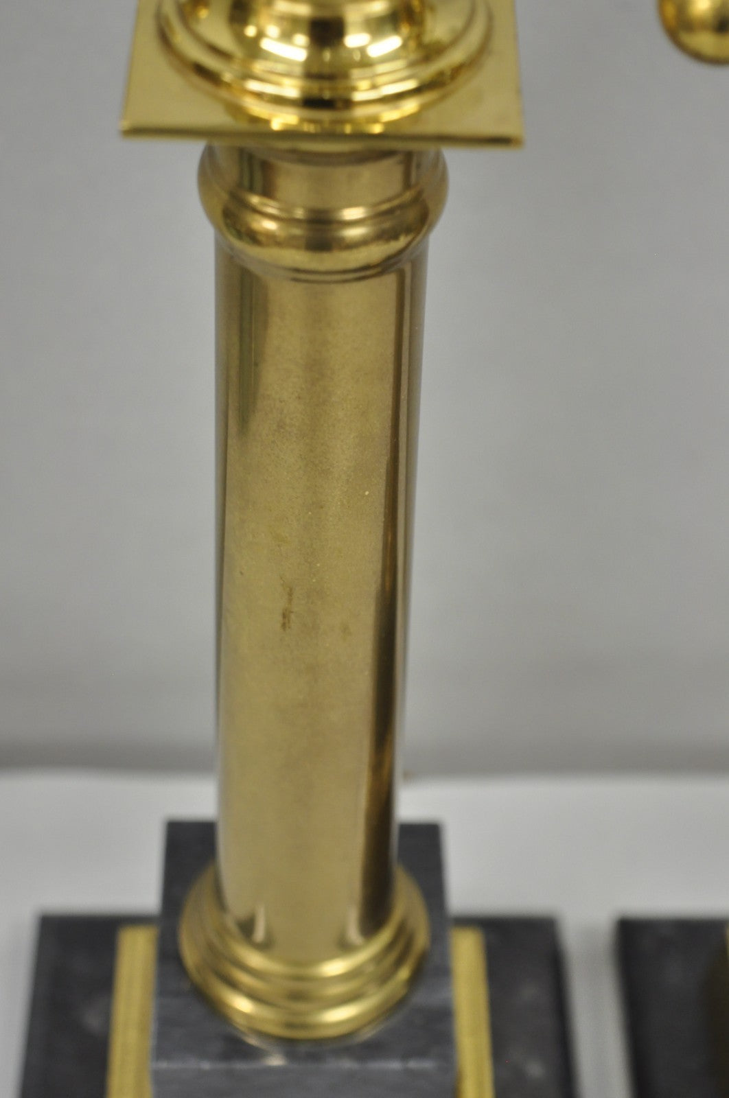 Vintage French Empire Brass & Italian Black Marble Column Table Lamps (B), Pair