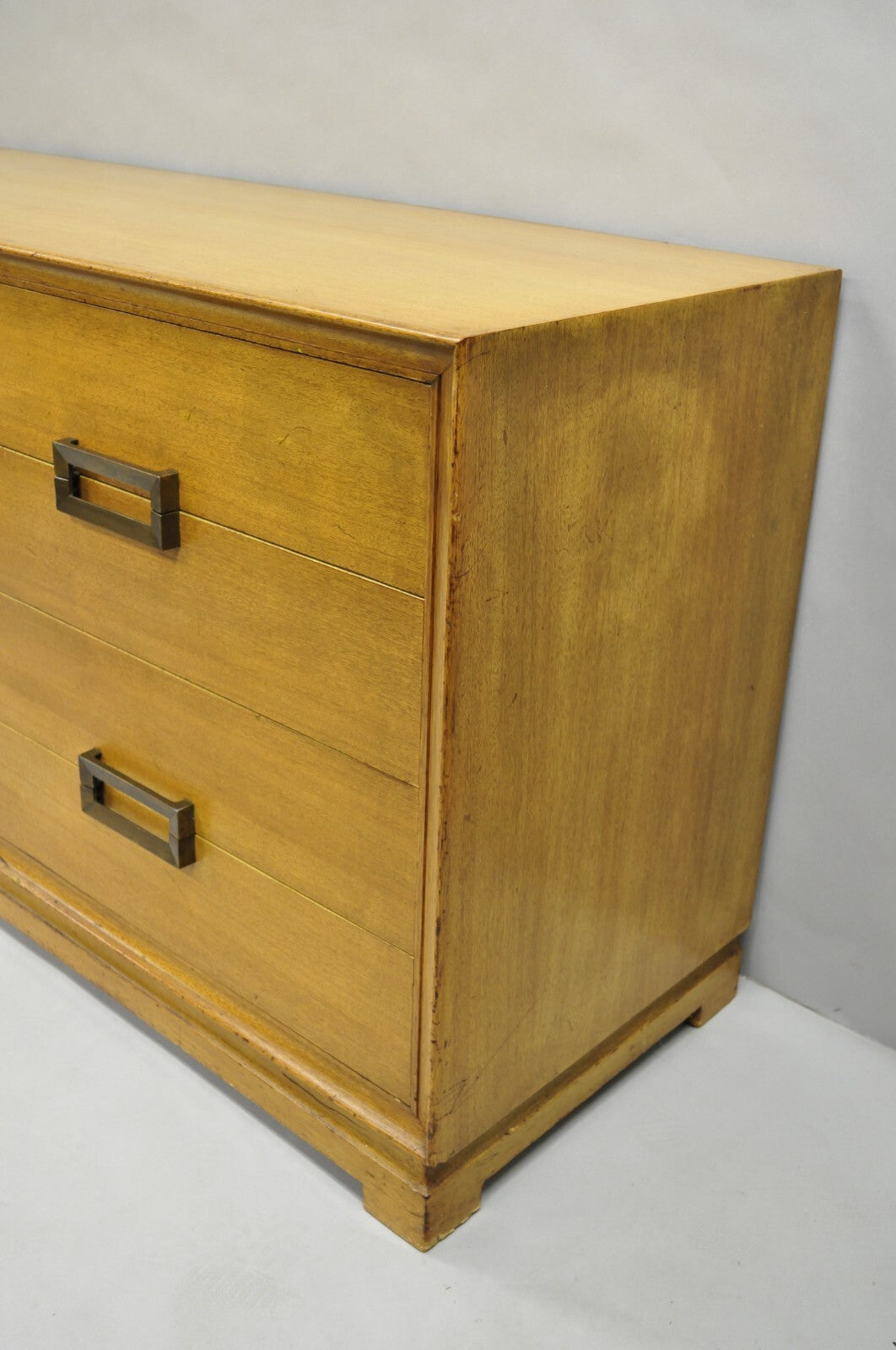 Vintage Mid Century Modern Blonde Mahogany Long Dresser Credenza by Red Lion