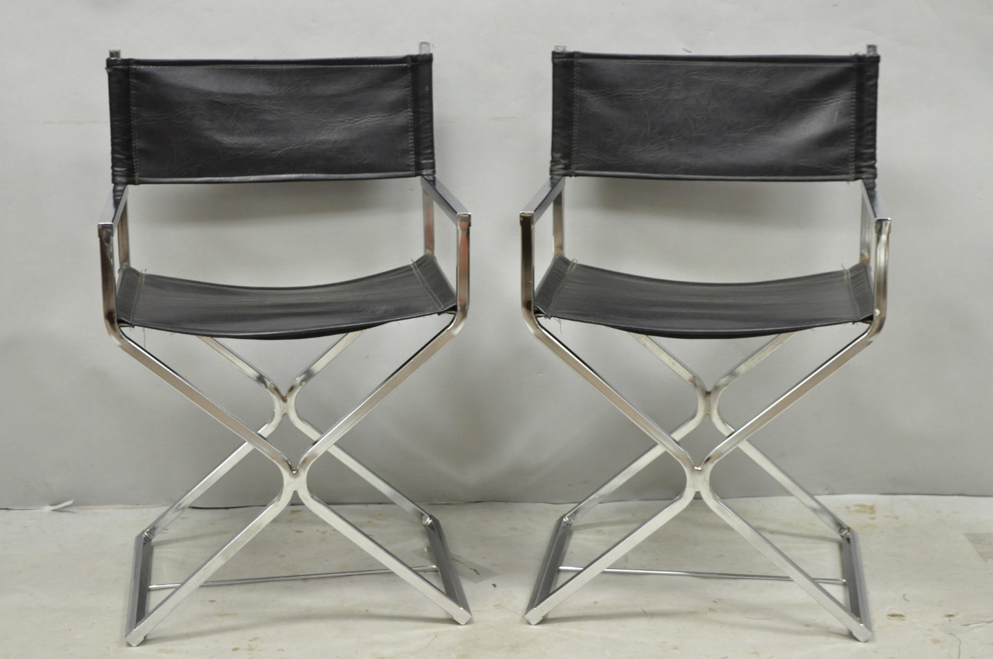 Vintage Daystrom Mid Century Modern Chrome & Naugahyde Directors Chairs - Pair