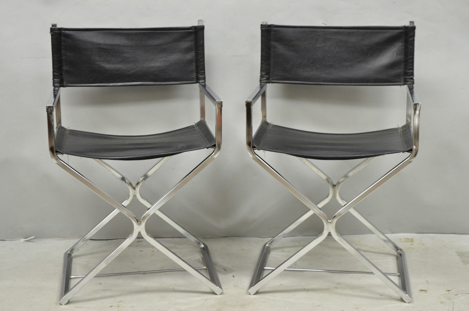 Vintage Daystrom Mid Century Modern Chrome & Naugahyde Directors Chairs - Pair