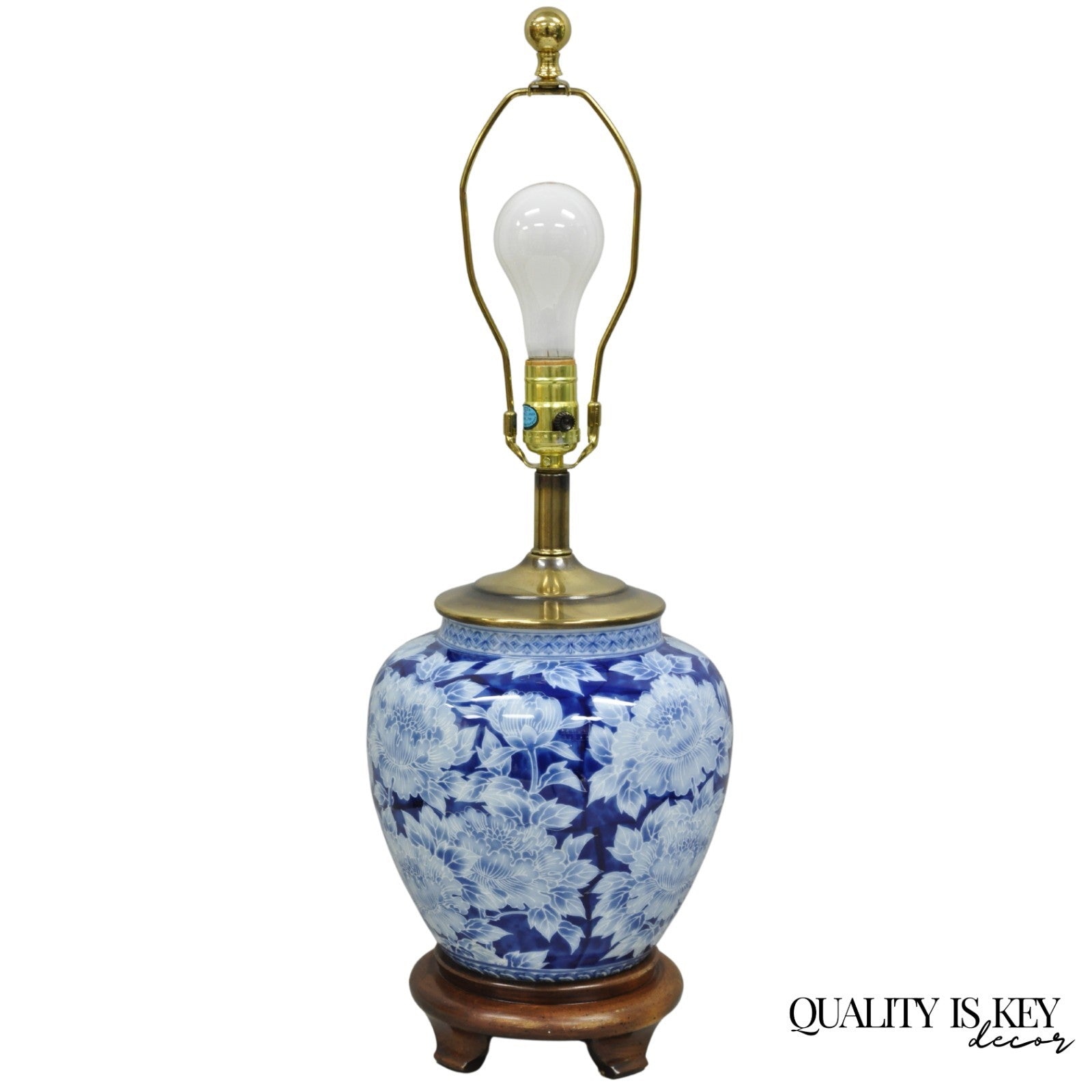 Vintage Chinoiserie Blue White Porcelain Flowers Oriental Ginger Jar Table Lamp
