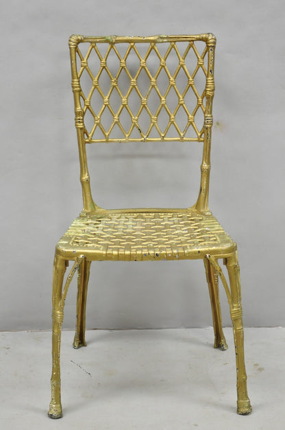 Vintage Hollywood Regency Faux Bamboo Basketweave Lattice Aluminum Side Chair