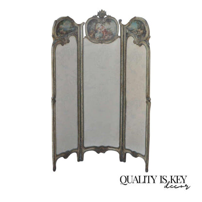 19th C. French Louis XV Style Hand Painted Petite Dressing Screen Room Divider