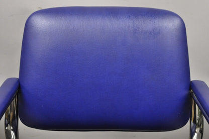 Vintage Lawsonia Stylex Blue Vinyl Chrome Frame Lounge Chairs - a Pair