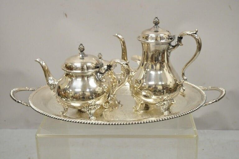 Wilcox International Silver Co Silver Plated Tea Set w/ Serving Tray - 5 pc Set