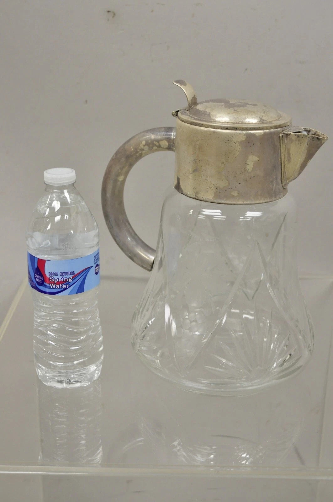 Antique Victorian Silver Plated German Cut Crystal Glass Lemonade Water Pitcher
