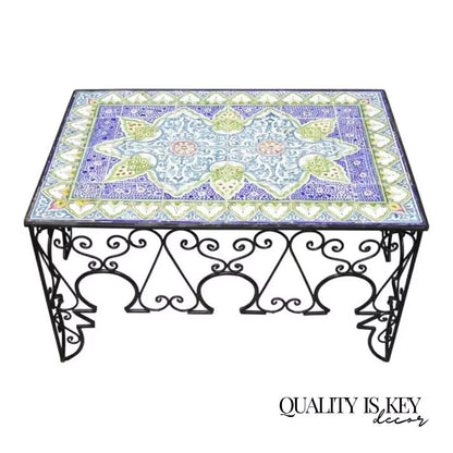 Arts & Crafts Ceramic California Tile Wrought Iron Coffee Table attr. Catalina