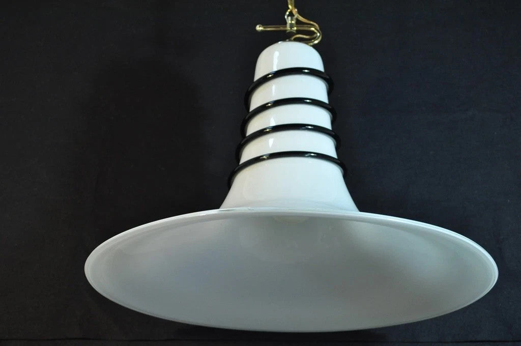 Vintage Mid Century Modern Murano Blown Glass Bell Pendant Chandelier Fixture