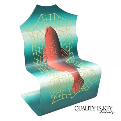 Alan Siegel 1985 Vintage Bent Wood Hand Painted Fish & Net Chair Artist Signed