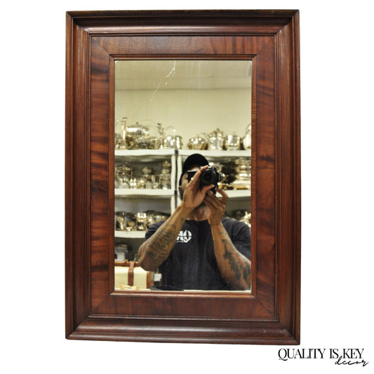 Antique American Empire Crotch Mahogany Wood Frame Rectangular Wall Mirror