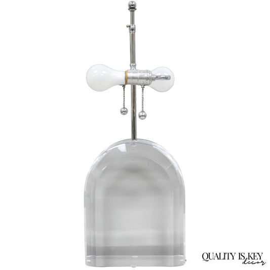 Vintage Les Prismatiques Heavy Lucite Acrylic Waterfall Arch Chrome Table Lamp