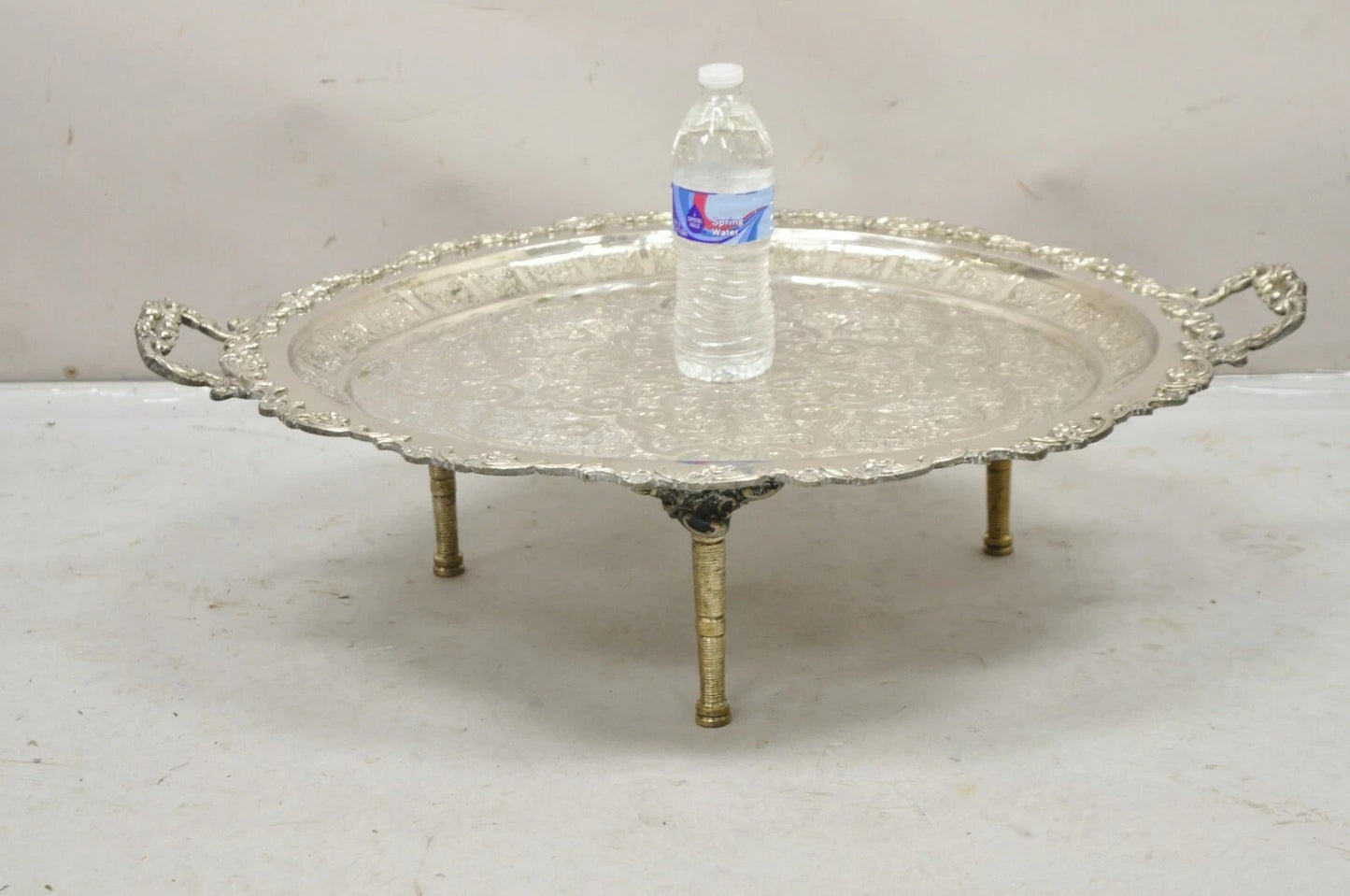 Large Victorian Style Oval Silver Plated Serving Platter Tray Raised on Feet