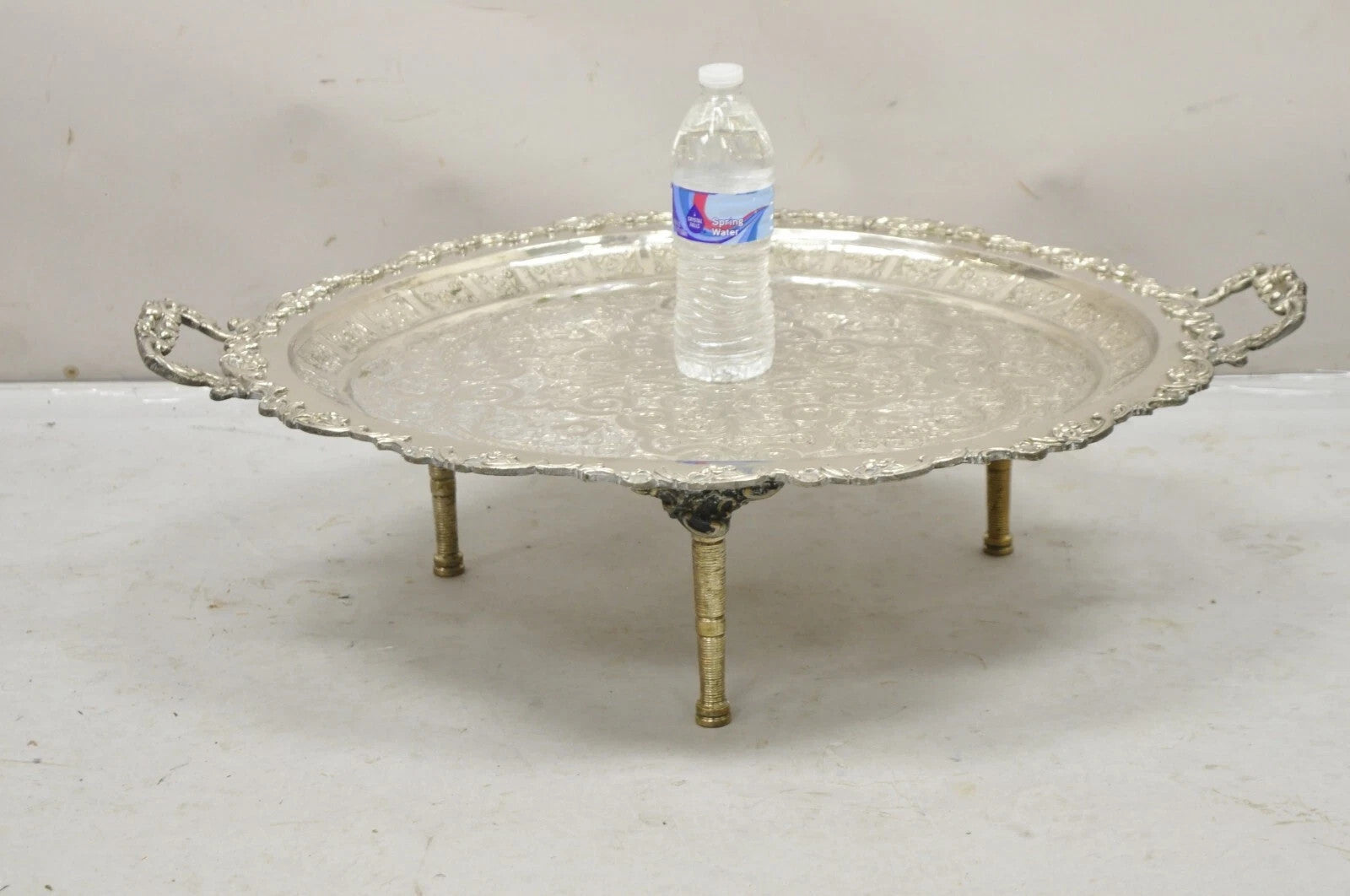 Large Victorian Style Oval Silver Plated Serving Platter Tray Raised on Feet