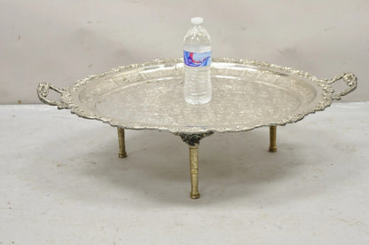 Large Victorian Style Oval Silver Plated Serving Platter Tray Raised on Feet