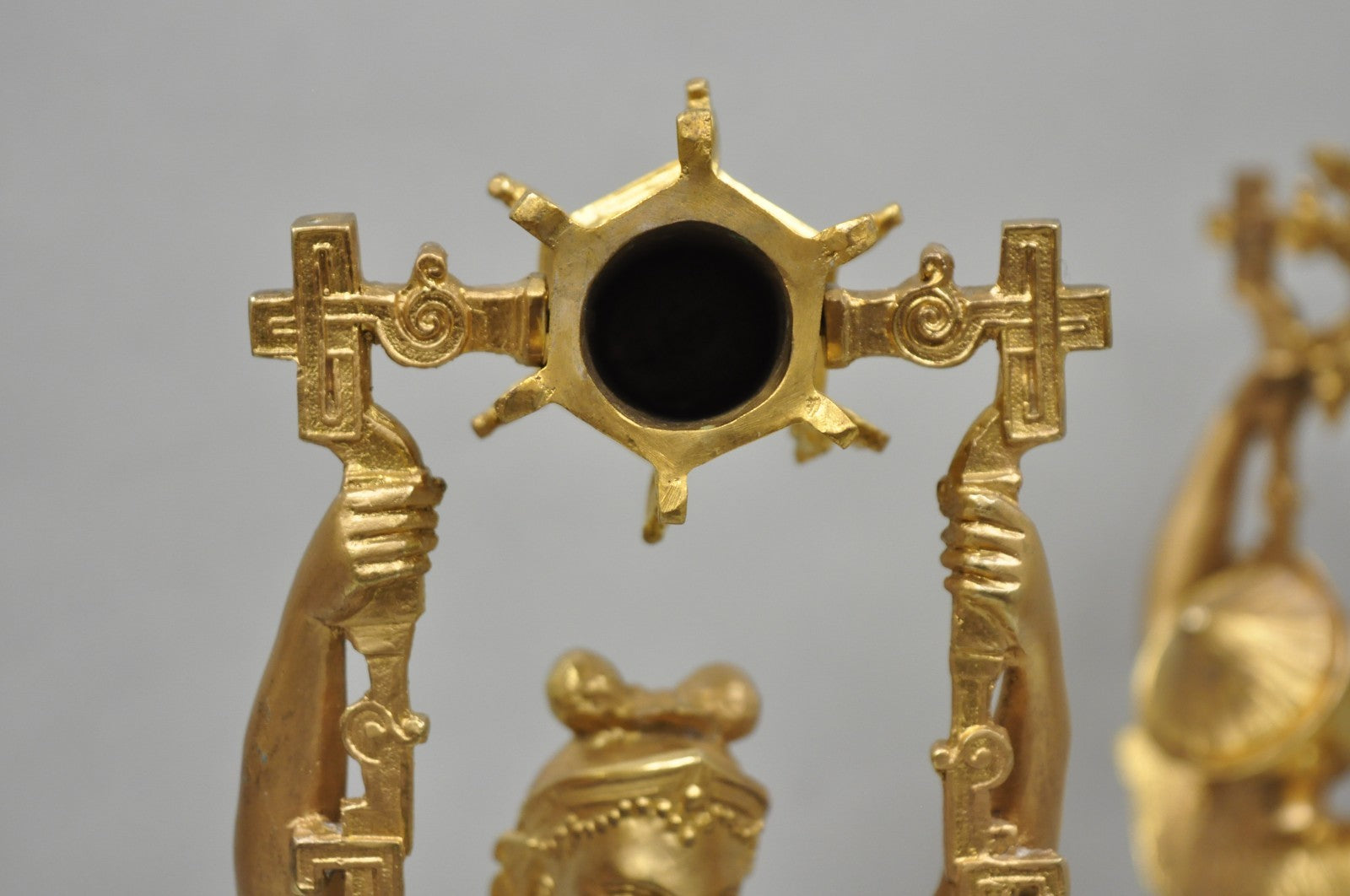 Antique Orientalist Gold Gilt Bronze Figural Male and Female Candlesticks - Pair