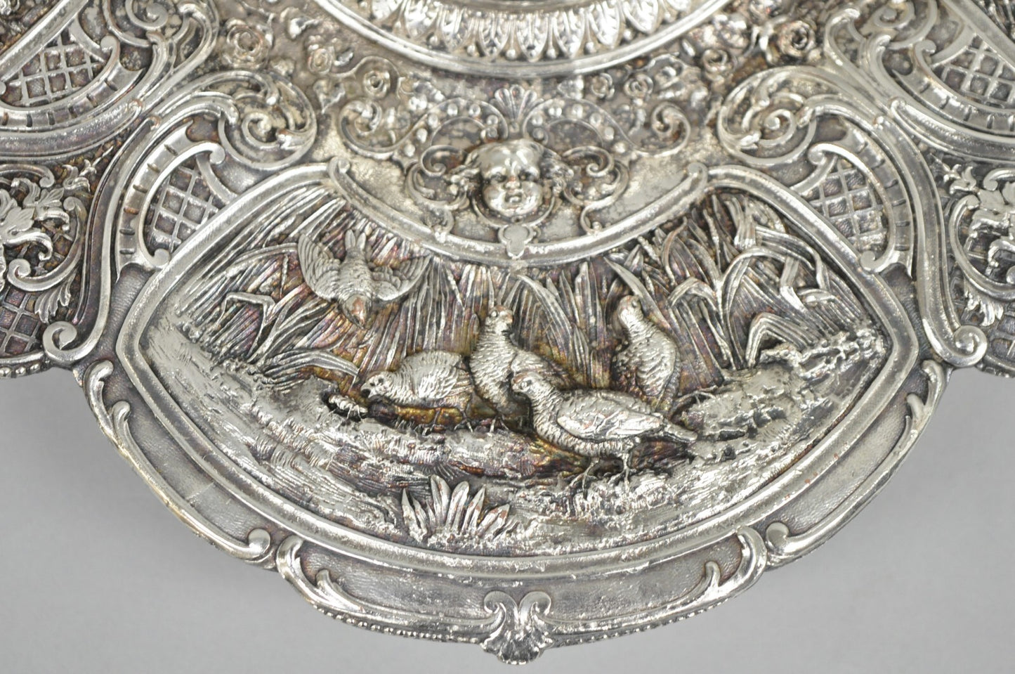Antique English Victorian Stag Mounted Crystal Glass Inkwell Silver Plated Tray