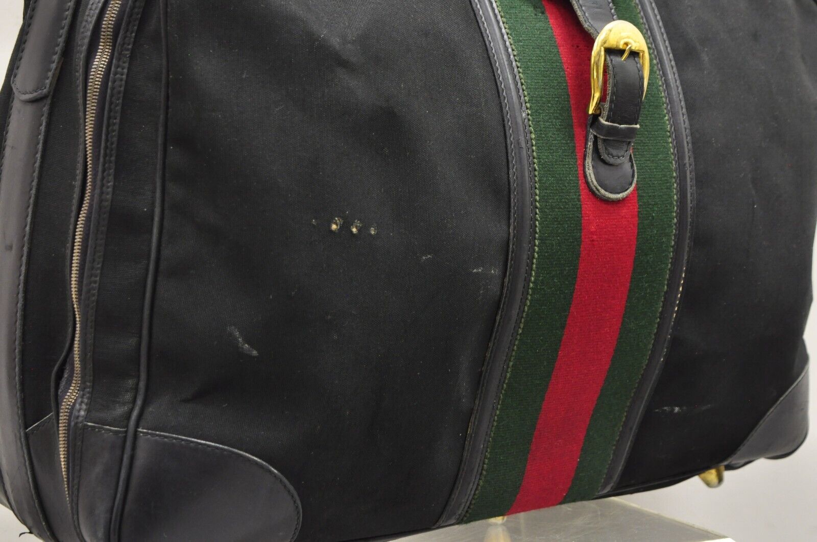Vintage Gucci Black Canvas & Leather Suitcase Luggage Travel Bag Set - 2 Pcs