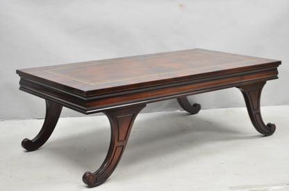 Vintage French Regency Mahogany Leather Top Saber Leg Coffee Table attr Weiman