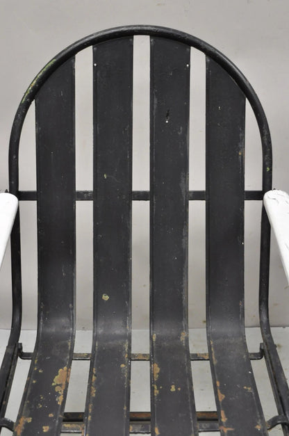 Vintage Art Deco Black and White Steel Metal Strap Patio Bouncer Chairs - a Pair