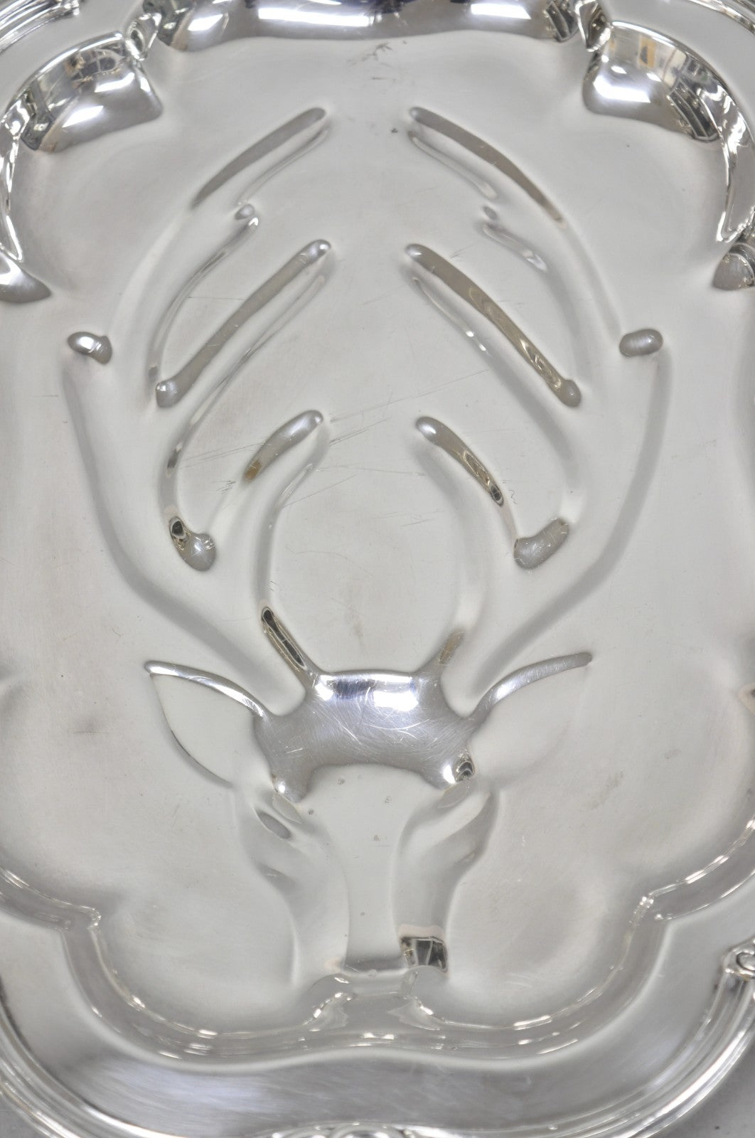 Vintage Silver Plated Scalloped Oval "Stag/Deer" Meat Serving Platter Tray