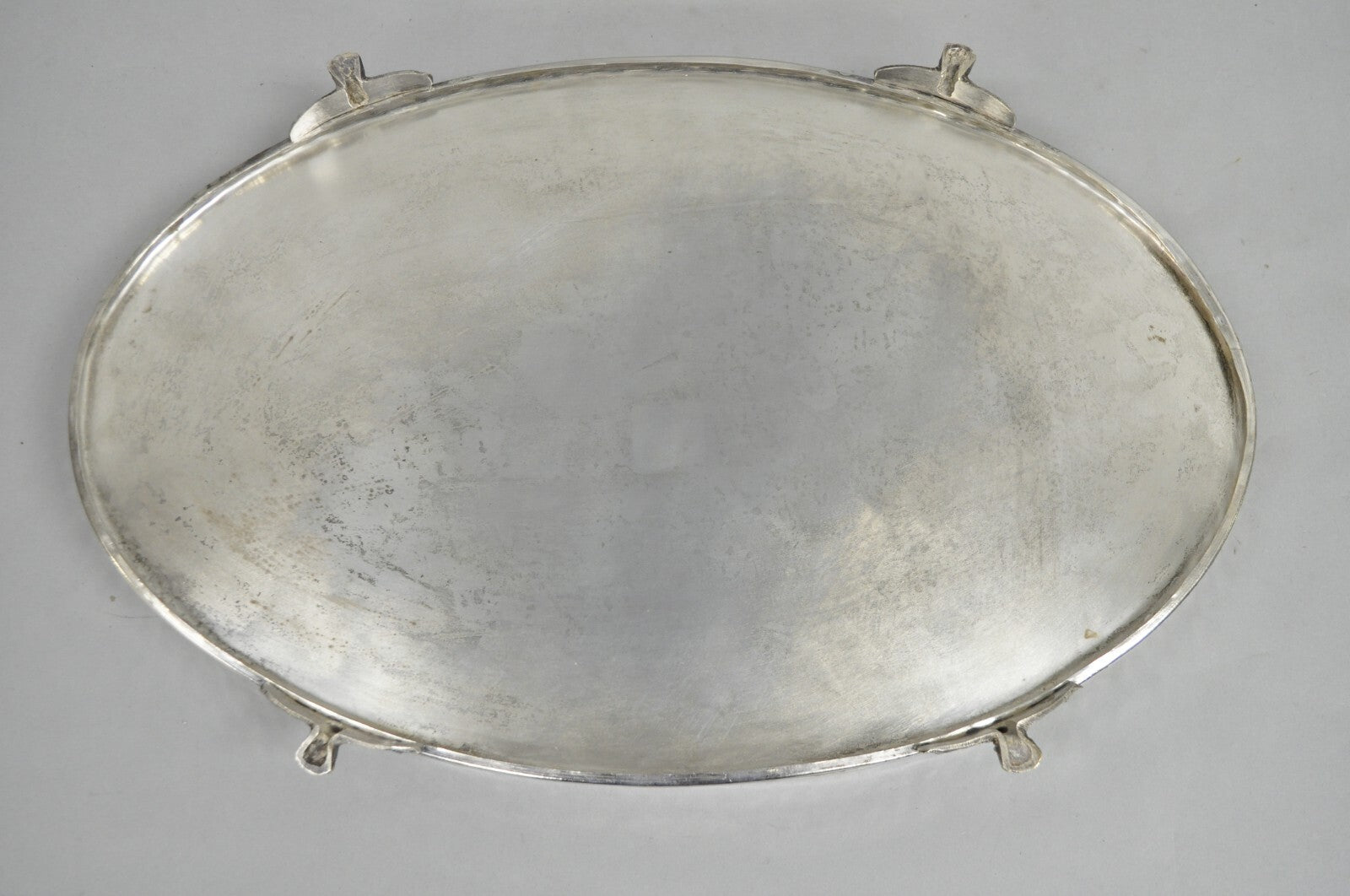 Vintage English Edwardian Style Oval Silver Plated Raised Gallery 21" Bar Tray