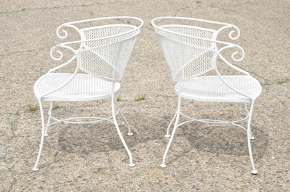 Vintage Hollywood Regency Scrolling Wrought Iron Barrel Back Patio Chairs Set 4