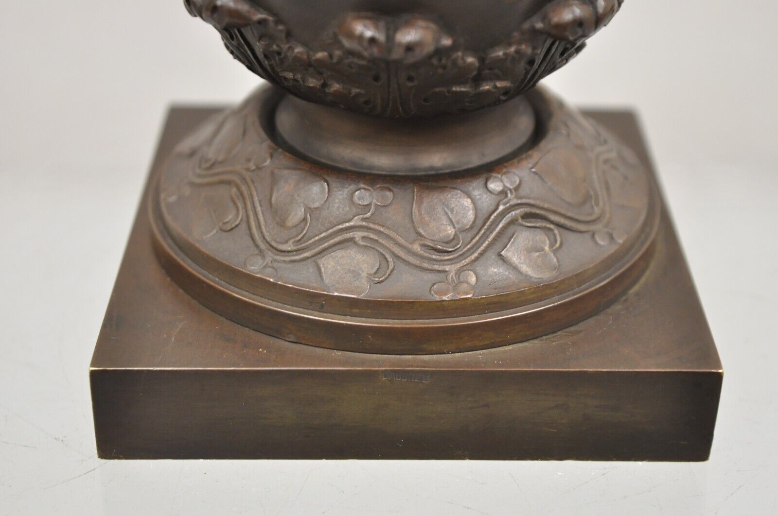19th C Alfred Daubree French Neoclassical Bronze Figural Urn Vase with Lions