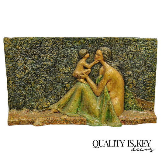 Mid Century Modern 3D Fiberglass Relief Mother & Child Nude Wall Art Sculpture