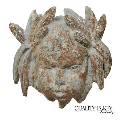 Antique French Neoclassical Small Lead Cherub Head Wall Fountain Garden Art