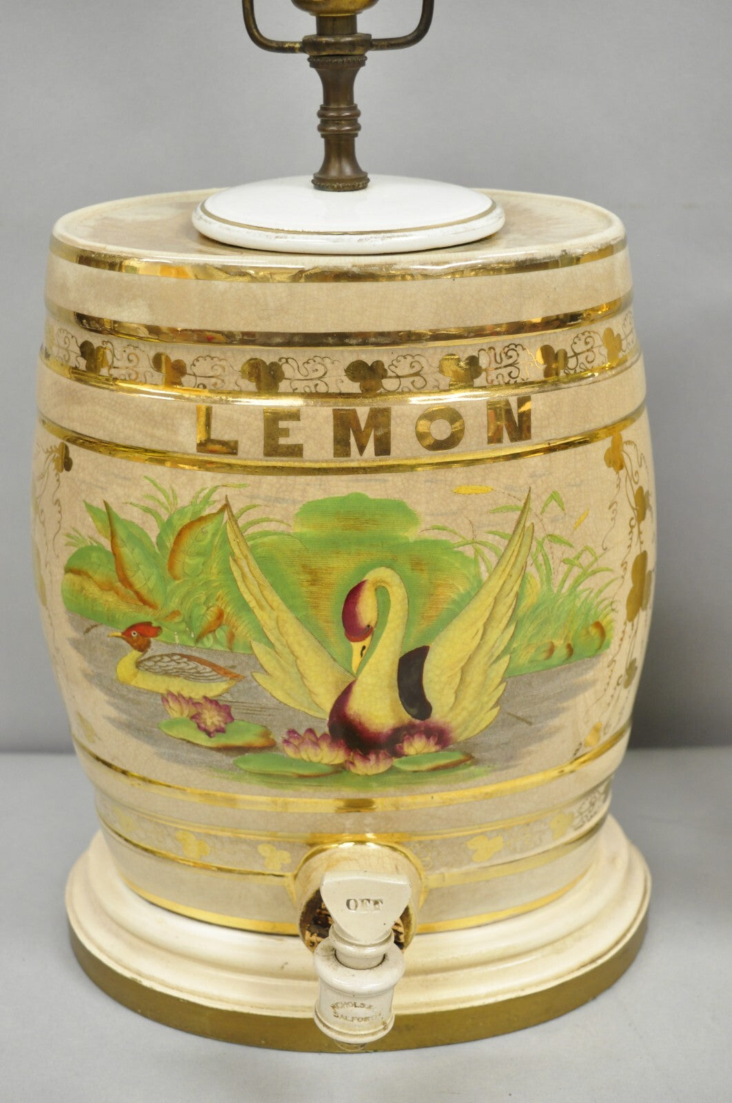 Antique Nichols Salford & Co Raspberry & Lemon Spirit Barrel Table Lamps a Pair
