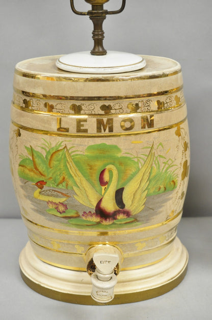 Antique Nichols Salford & Co Raspberry & Lemon Spirit Barrel Table Lamps a Pair