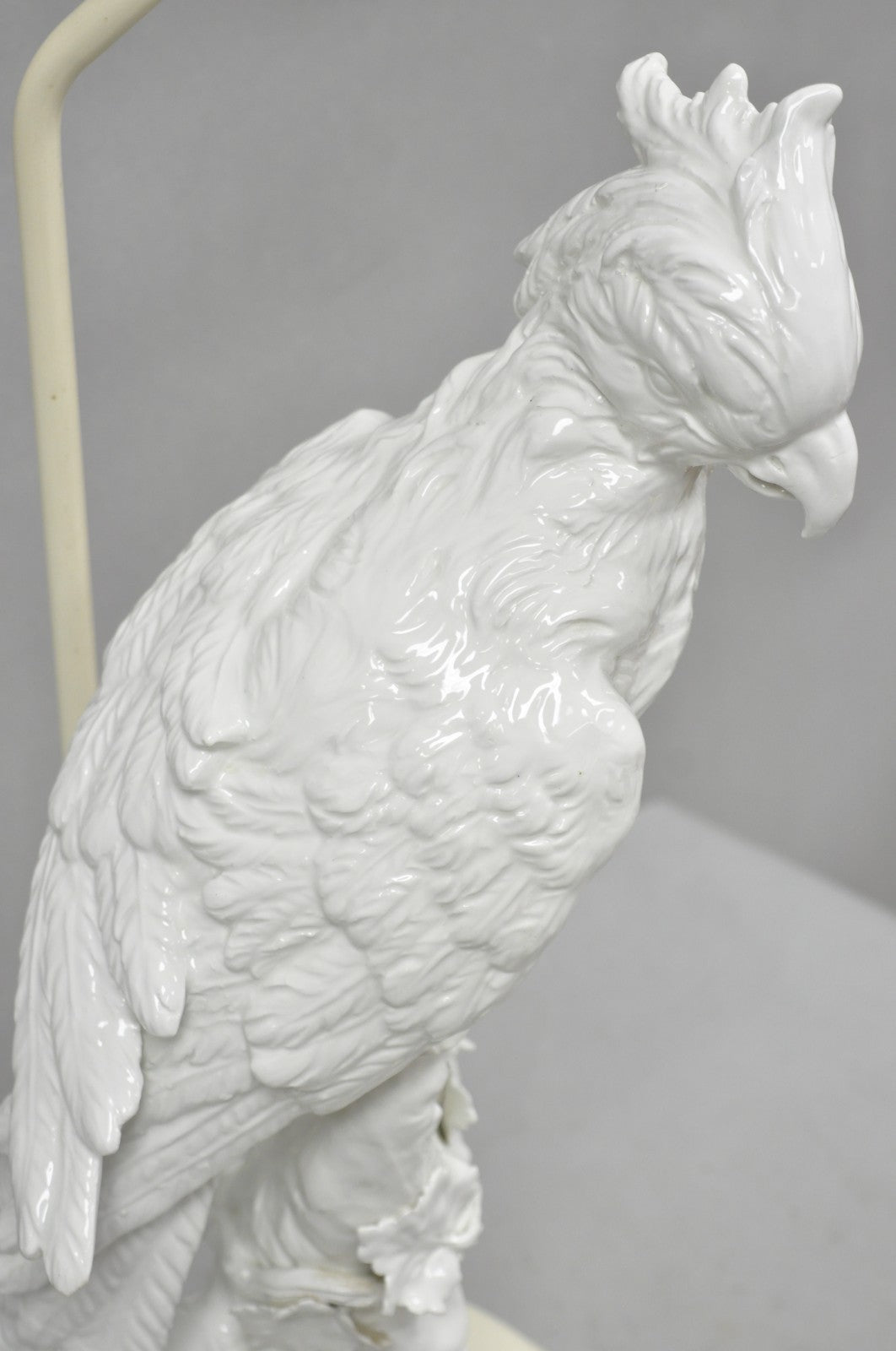 Antique Italian Blanc de Chine White Porcelain Perched Cockatoo Bird Table Lamp