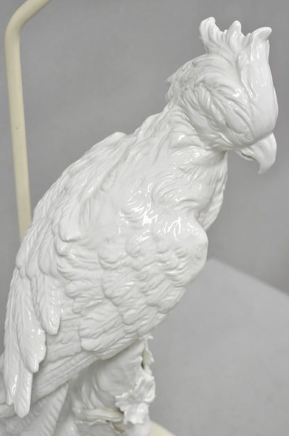 Antique Italian Blanc de Chine White Porcelain Perched Cockatoo Bird Table Lamp