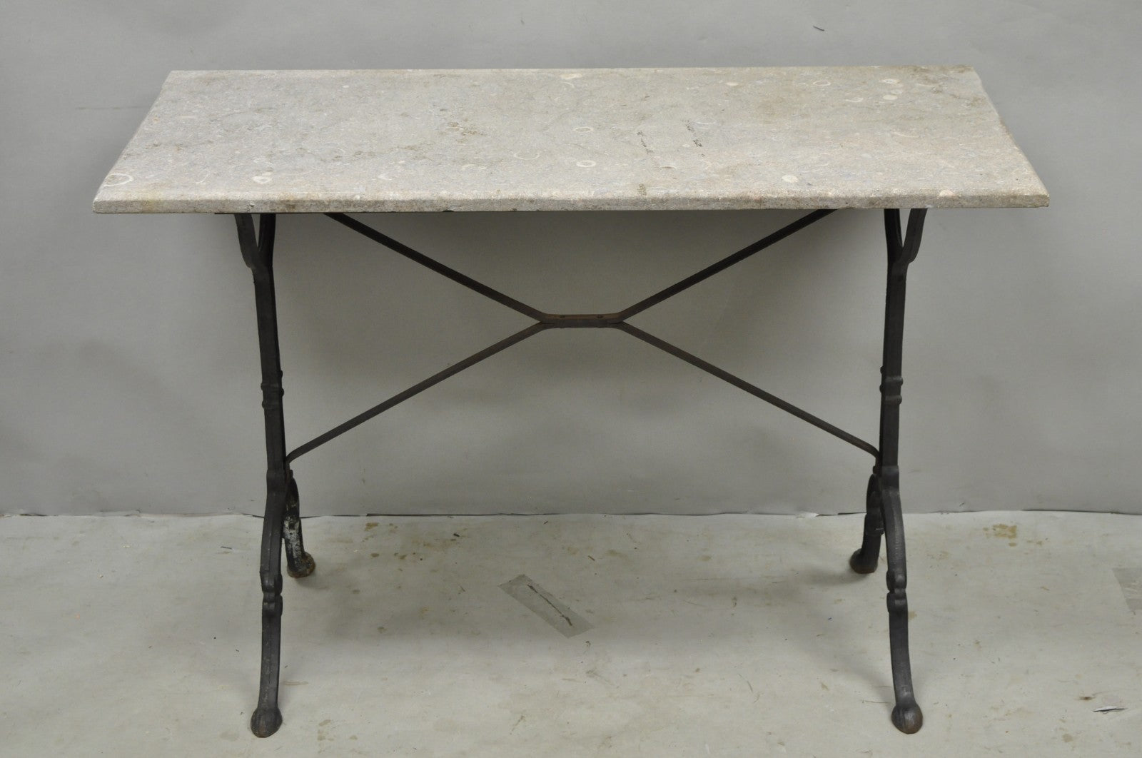 Antique French Victorian Cast Iron Pastry Table Base Marble Top Console Table